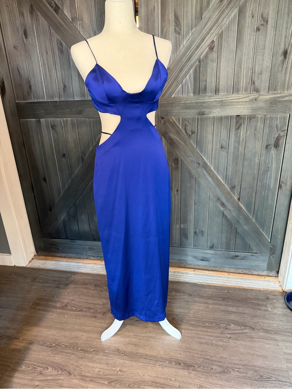 Zara Royal Blue Satin Cutout Midi Dress
